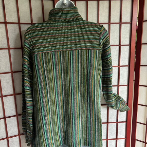 Great Times 1970s Green Striped Long Sleeve Turtleneck Shirt - Picture 6 of 7